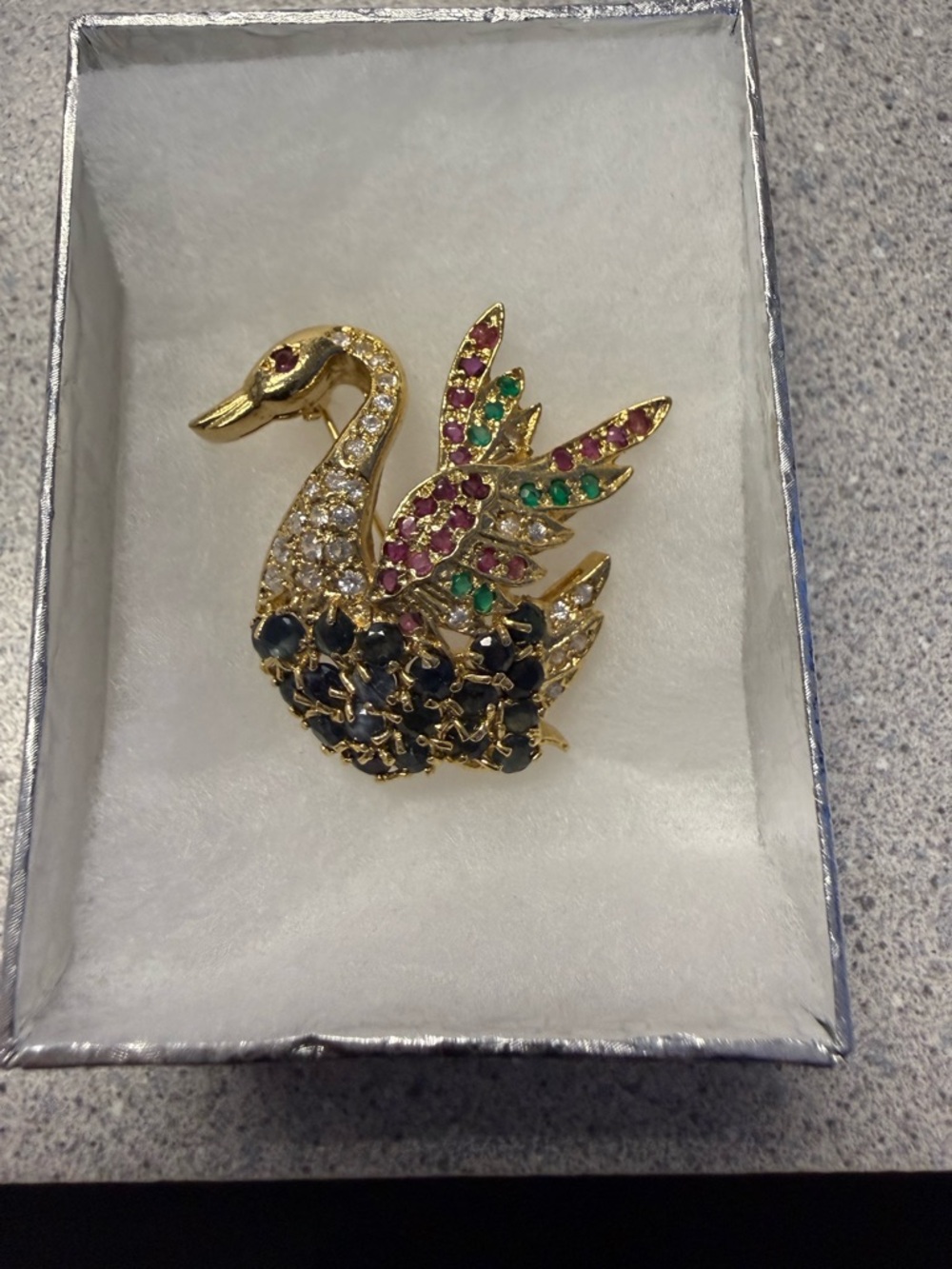 Gold Tone Faux Multicolor Vintage Swan Brooch